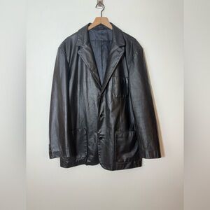 Vintage Gap Jacket Mens XL Black Genuine Leather Blazer Sport Coat 90s Y2K